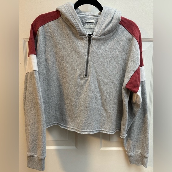 Y2K American Eagle Cropped Hoodie Sweatshirt Colorblock Oversized Soft Comfy 90s - Picture 3 of 11